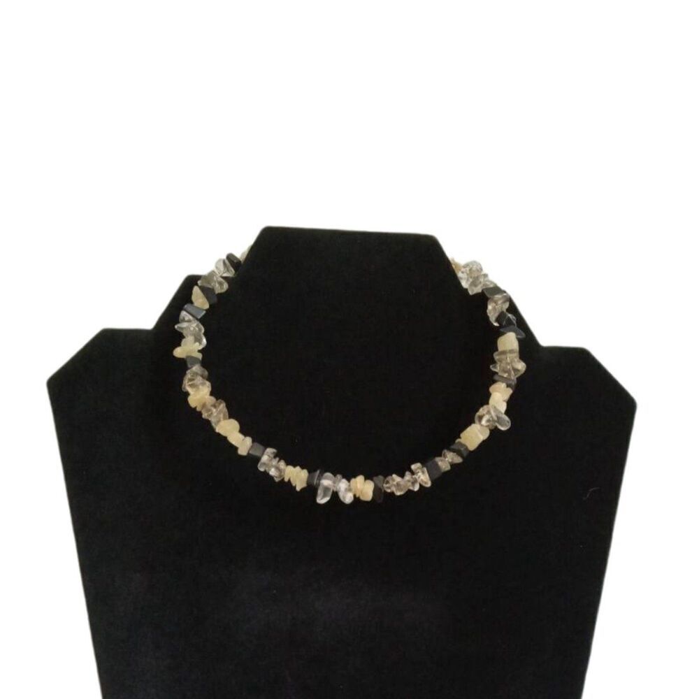 Black and Beige Faux Sea Glass Beaded Shards Memory Wire Choker Style Necklace